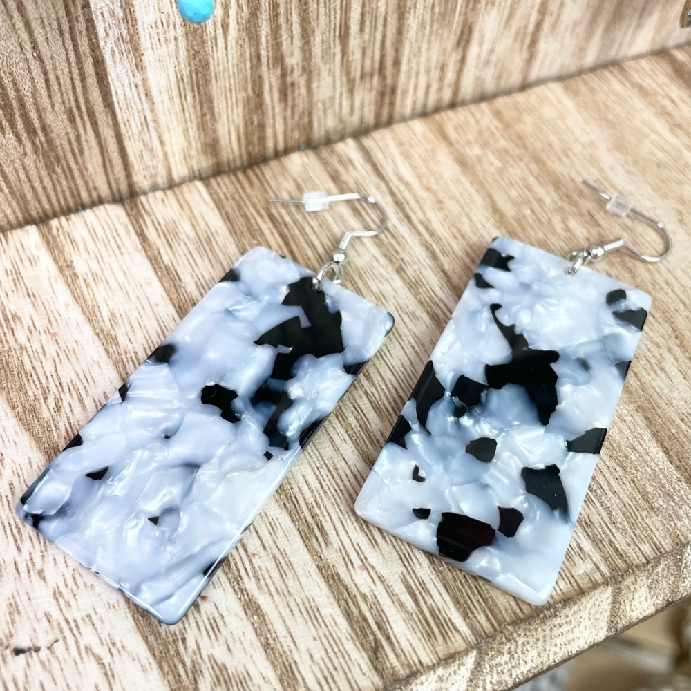 New Acrylic black and white marble dangle earrings